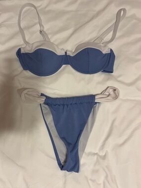 SHEIN Blue and White Ribbed Underwire Bikini Set